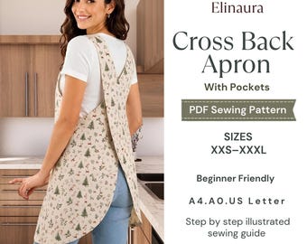 Cross Back Apron Sewing Pattern PDF, Japanese Pinafore, Two Pocket Apron pattern, XXS-3XL, Digital Download