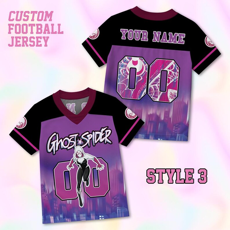 Benutzerdefinierte Geist Spinne Fußball Jersey, Geburtstag Shirt Familie Passende Outfits, Superheld Jersey Geschenk, personalisierte Spinne Gwen T-Shirt, Y2K Shirt Bild 4