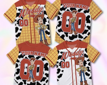 Custom Woody Baseball Jersey, Toy Story Disney Pixar Fan Jersey, Personalized Kids Youth Adult Shirt, Disney Trip Outfit Gift