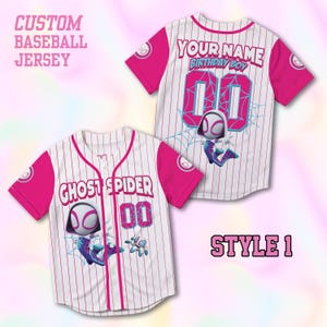 Personalized Ghost Spider Baseball Jersey, Custom Name Birthday Gift Shirt, Spider Girl Inspired Matching Vacation Outfit for Theme Parks image 2