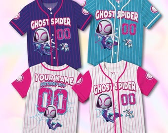 Personalized Ghost Spider Baseball Jersey, Custom Name Birthday Gift Shirt, Spider Girl Inspired Matching Vacation Outfit for Theme Parks