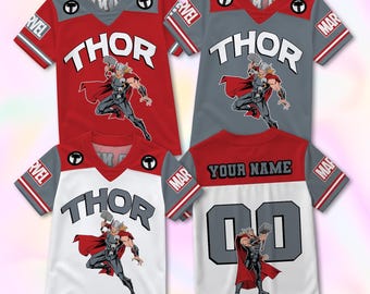 Custom Thor Football Jersey, Personalized Superhero Birthday Shirt, Family Matching Outfit, God of Thunder Gift