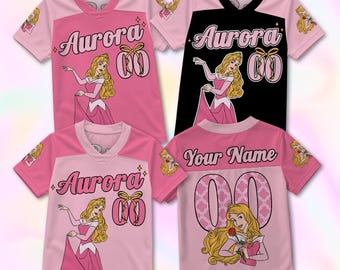 Princess Aurora Coquette Football Jersey, Custom Sleeping Beauty Disney Shirt, Pink Bow Princess Graphic Tee, Magic Kingdom Fan Gift Jersey
