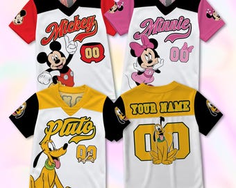 Custom Disney Mickey and Friends Football Jersey, Mickey Minnie Donald Shirt, Disney Birthday Family Matching Gear, Custom Name Team Wear