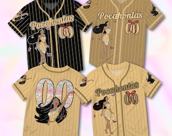 Princess Pocahontas Coquette Baseball Jersey, Disney Inspired Shirt, Pink Bow Princess Graphic Tee, Magic Kingdom Fan Gift Jersey Shirt