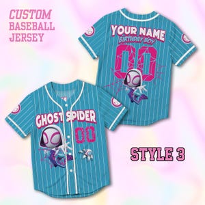 Personalized Ghost Spider Baseball Jersey, Custom Name Birthday Gift Shirt, Spider Girl Inspired Matching Vacation Outfit for Theme Parks image 4