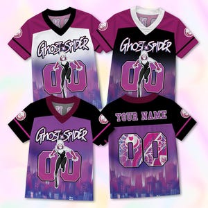 Benutzerdefinierte Geist Spinne Fußball Jersey, Geburtstag Shirt Familie Passende Outfits, Superheld Jersey Geschenk, personalisierte Spinne Gwen T-Shirt, Y2K Shirt Bild 1