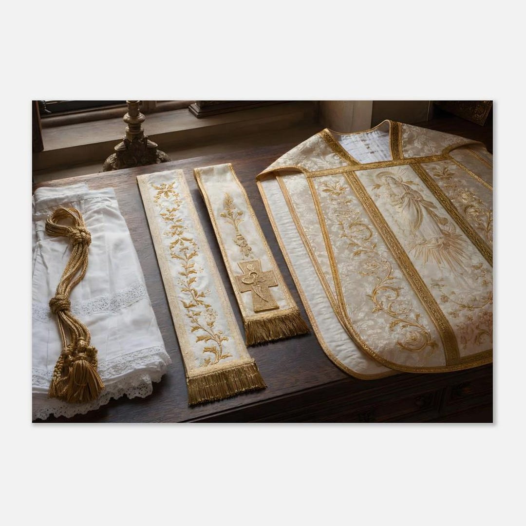 Wht Is A Maniple Maniple Stole and Cincture | Vestment Layout | Catholic Wall Art ...