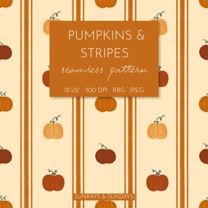 Motivo senza soluzione di continuità Zucca e Strisce / DOWNLOAD DIGITALE / Disegnato a mano per Tessuti da Cucina, Sfondi Digitali, Decorazioni Festive