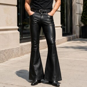 Black Leather Flare Pants - Etsy