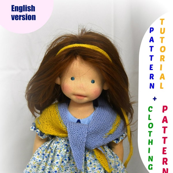 Doll pattern 18" with sculpted face and body , PDF pattern and tutorial  18 inch doll,  tutorial for waldorf doll