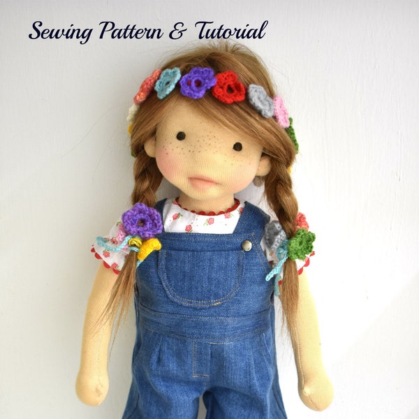 Jeans dungaree pattern , Denim overalls ,Doll clothing sewing PATTERN ,  Waldorf doll   for 18-20" dolls
