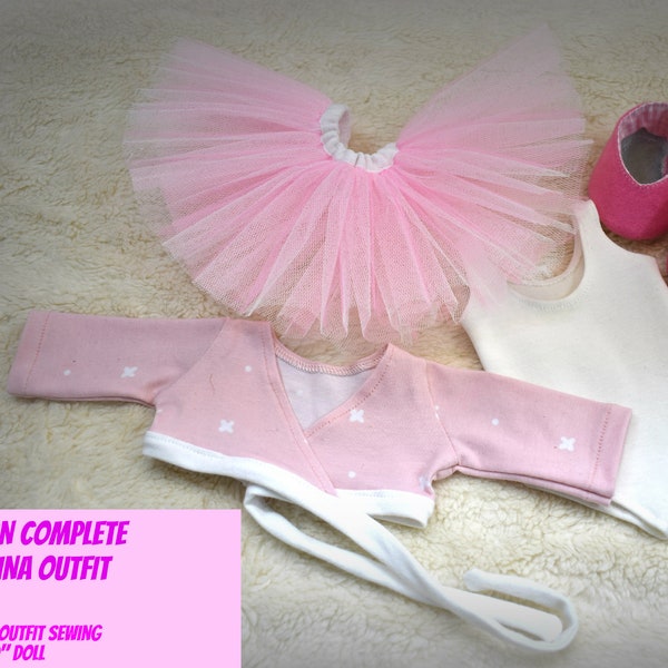 PDF TUTORIAL 18-20" waldorf doll  Ballerina outfit COMPLETE  Bodysuit, Top, Tulle Skirt, Ballet Slippers   -Doll clothing sewing  pattern