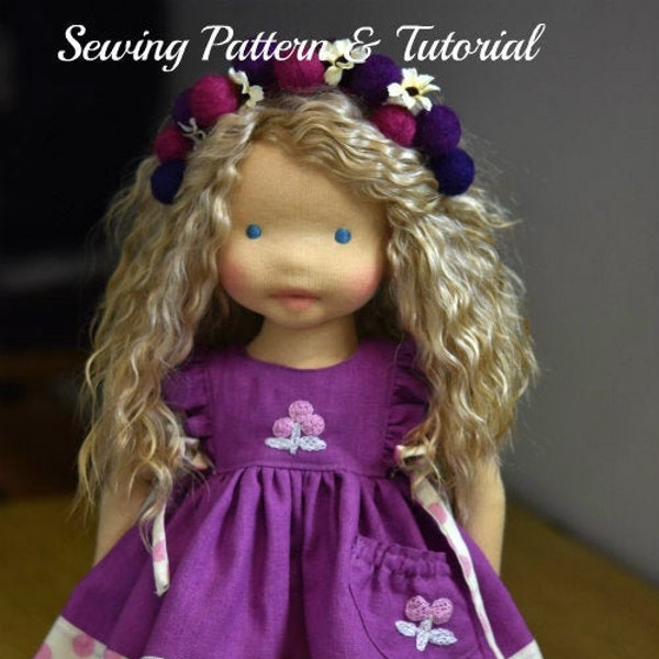 Doll pattern FLUTTER SLEEVES DRESS and bloomers for 18" doll,Doll clothing sewing pattern, pattern for waldorf doll