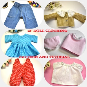 NEW ! Set of 6 PDF Doll Clothes Patterns  for 12"  Waldorf doll ,  Doll clothing sewing PATTERN & Tutorial ,