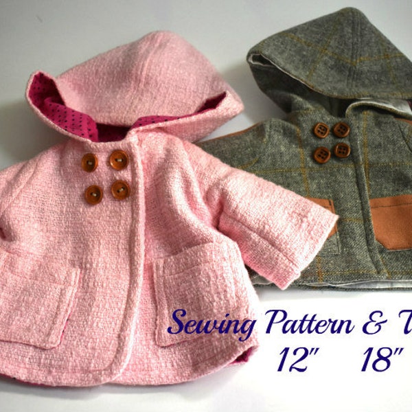 PATTERN Coat 12" and 18" doll , DIY doll clothes, Waldorf doll , coat for 12" and 18" dolls, Doll clothing pattern