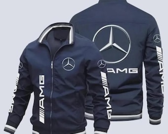 Giacca con cerniera blu Mercedes-Benz AMG / Stile racing motoristico di lusso / Cappotto streetwear classico