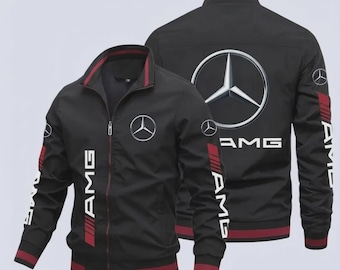 Mercedes-Benz AMG Black Zip-Up Jacket | Luxury Motorsport Racing Style | Classic Streetwear Coat