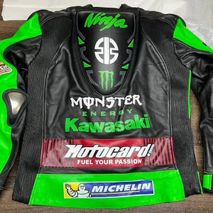 Kawasaki Ninja Racing Leather Motorcycle Jacket – Men’s Genuine Cowhide Jacket, Biker Racing Coat, Real Leather Moto Jacket Gift for Him image 4