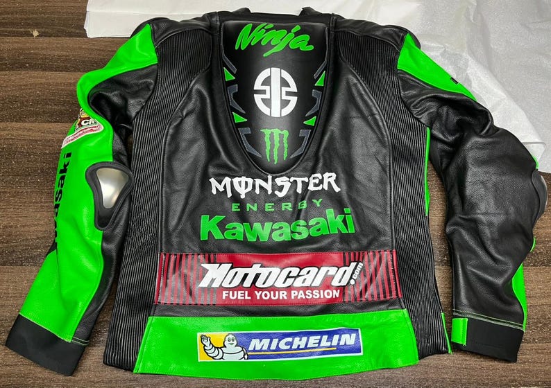 Kawasaki Ninja Racing Leather Motorcycle Jacket – Men’s Genuine Cowhide Jacket, Biker Racing Coat, Real Leather Moto Jacket Gift for Him image 4