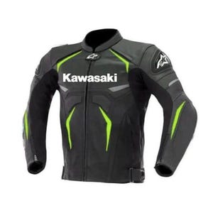 Black Kawasaki Leather Motorcycle Racing Jacket Motorbike Motogp Biker Riding Jacket