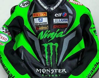 Giacca da motociclista in pelle Kawasaki Ninja Racing - Giacca da uomo in vera pelle di mucca, cappotto da motociclista da corsa, giacca da moto in vera pelle, regalo per lui