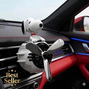 Snoopy Pilot Airplane Car Air Freshener – Rotating Propeller Vent Clip Retro Car Decor