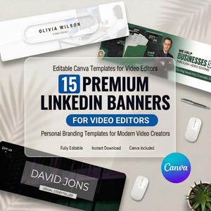 LinkedIn-bannermallar för videoredigerare | Canva redigerbart personligt varumärkesbyggande kit för kreatörer