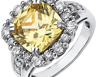 Fancy Yellow 5.25 Carat GIA VS1 Cushion Cut Diamond Engagement Ring in 18k Gold