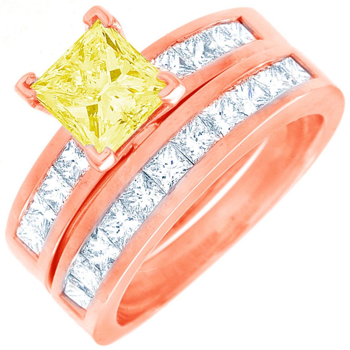 2.75 CT Fancy Yellow Princess Cut Diamond Bridal Set Ring 18k | Etsy