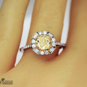 2.83 Carat Fancy Yellow Radiant Cut Diamond Engagement Ring Platinum