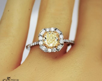 2.83 Carat Fancy Yellow Radiant Cut Diamond Engagement Ring Platinum