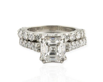 Asscher Cut Diamond Bridal Set in 18k White Gold