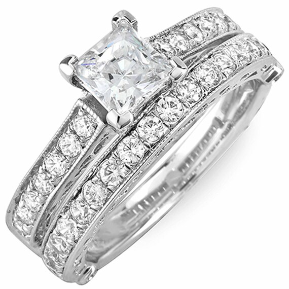 3 Carat Princess & Round Cut Diamond Platinum Diamond Bridal | Etsy