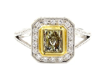 Unique Fancy Vivid Yellow Diamond Engagement Ring