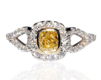 Fancy Intense Yellow Radiant Cut Diamond Ring