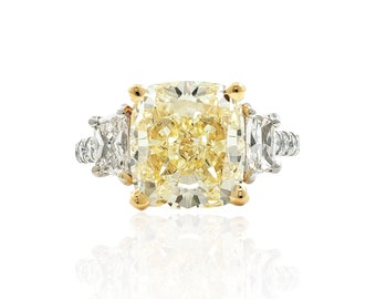 Two Tone Fancy Yellow Cushion Cut Diamond Engagement Ring