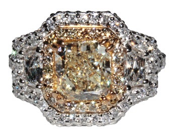 GIA Radiant Cut 3.55 Carat Fancy Yellow Diamond Engagement Ring 18k White Gold