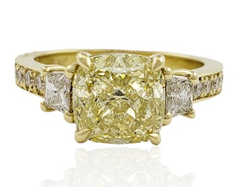 Fancy Yellow Cushion Cut Diamond Engagement Ring