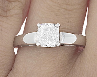 14K gouden GIA-gecertificeerde natuurlijke 1,00 CT kussengeslepen diamanten solitaire ring E/VS2