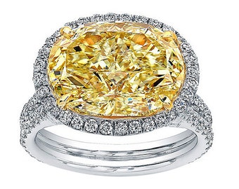 18k White Gold Engagement Ring GIA Certified Fancy Yellow Oval Diamond 5.00 Carat