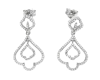 Pendientes colgantes de oro blanco de 14 quilates con diamantes naturales redondos - 2,00 TCW / G-VS2