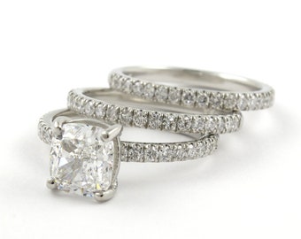 3 Piece stunning Cushion Cut Bridal Set