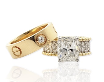 4.75 Carat Round Cut GIA Diamond Bridal Set 18k Yellow Gold