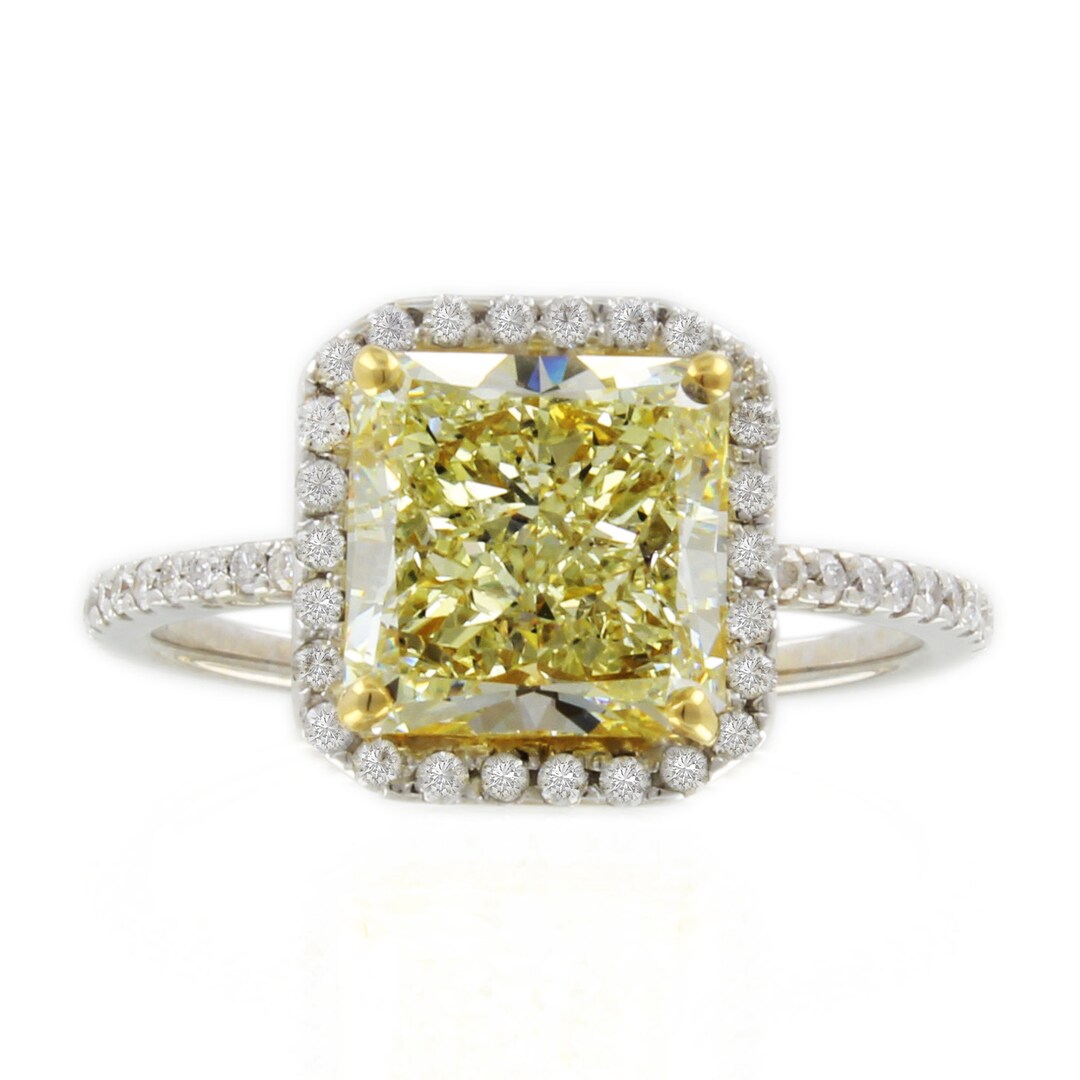 Fancy Yellow Radiant Cut Diamond Engagement Ring Etsy