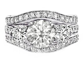 4 carat Round Cut Diamond Bridal Set in 18k White Gold