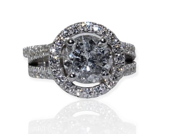 Round Brilliant Halo Cut Diamond Bridal Set in 14k White Gold