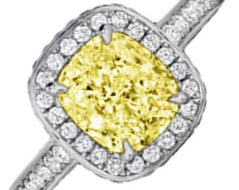 5.50 Carat Cushion Cut Fancy Yellow GIA Diamond Engagement Ring in Platinum