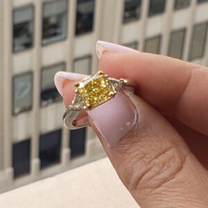 GIA Certified Fancy Yellow Cushion Cut Diamond Engagement Ring 1.41 CTW Platinum