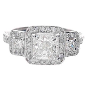 Gorgeous 3.15 Carat Princess Cut Diamond Engagement Ring in 18k White Gold